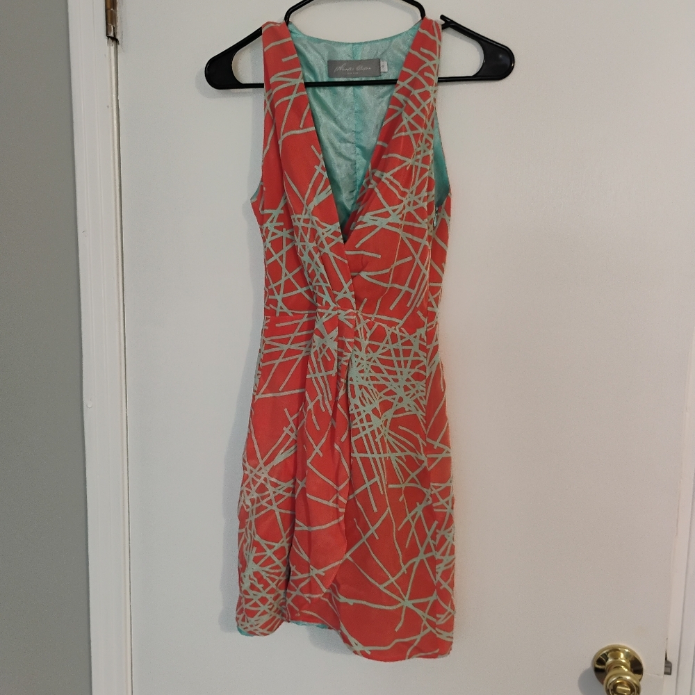 Hunter Dixon Coral And Turquoise Sleeveless V Neck Dress Sz 0